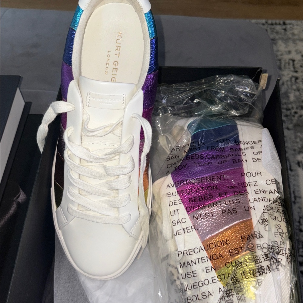 Kurt Geiger Multicolor Stripe White Sneakers - Picture 4 of 5